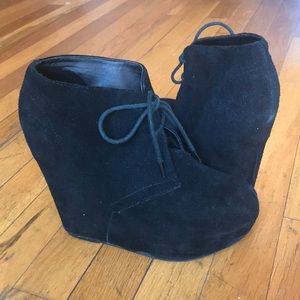 Suede wedge ankle booties